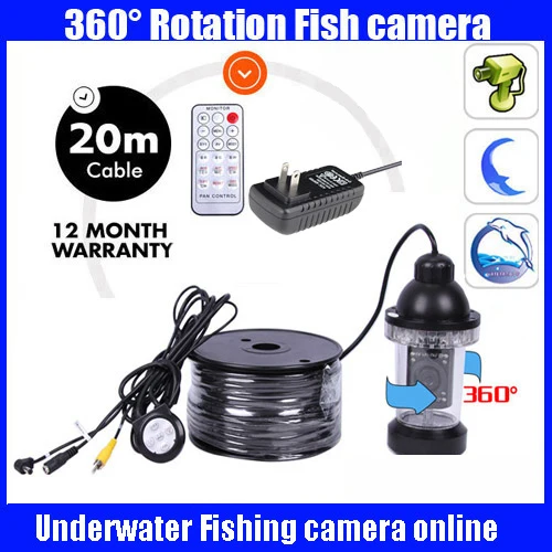 20Meters Depth 360 Degree Rotative Underwater fishing Camera with 18pc LED for Fish Finder Diving Camera