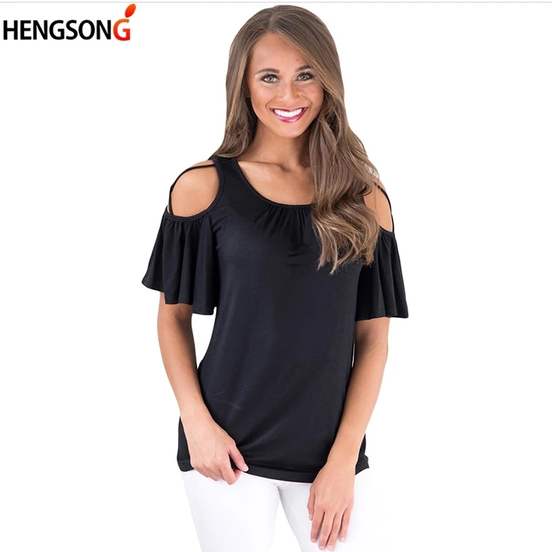 New Female Off Shoulder T shirt summer Female tshirt solid o neck