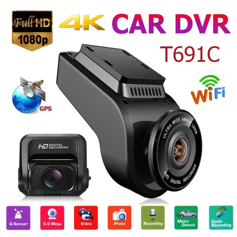 T691C 2 дюймов Видеорегистраторы для автомобилей 4K 2160 P/1080 P FHD Dash Cam 170 градусов с двумя объективами Автомобильный Камера автомобиля Встроенный gps Автомобильные видеорегистраторы зеркало Dashcam