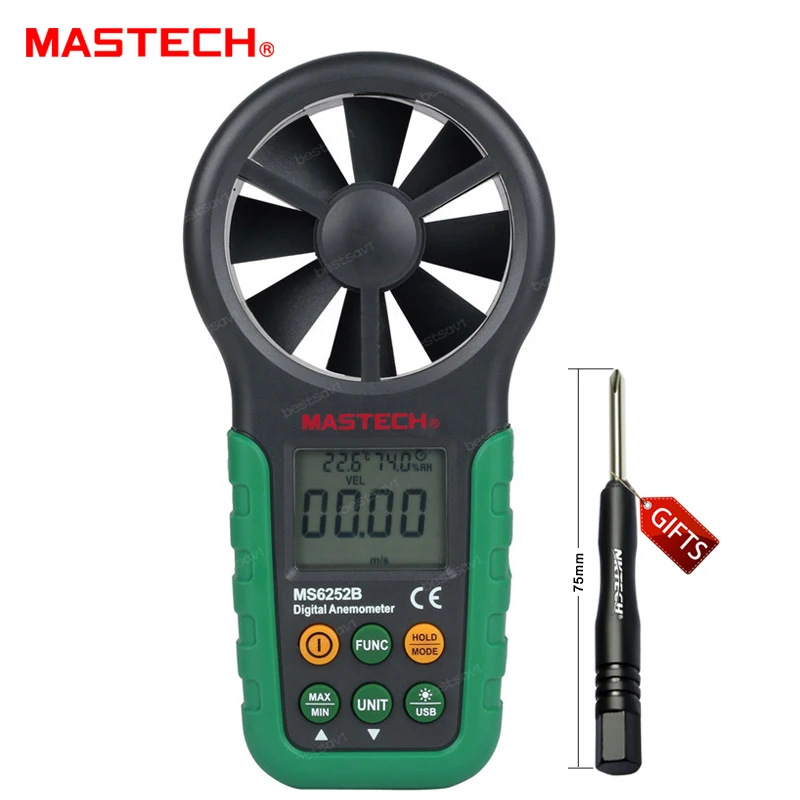 

MASTECH MS6252B Multifunctional Digital Anemometer Wind Speed Meter Air Volume Temperature Humidity Tester With USB Interface