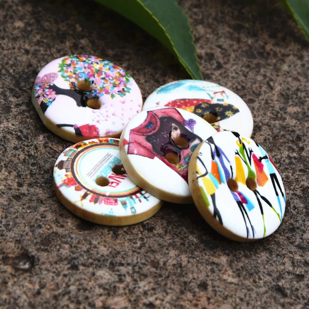 

10pcs 25mm Fashion Girl painted oil drip Wooden Buttons for Scrapbooking Craft Sewing Scrapbooking XP0144