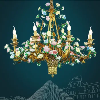 

Pastoral Flower Chandelier Girl Bedroom Princess Room Suspension Lighting Villa Art Deco Hanging Lamp Chandeliers Lighting