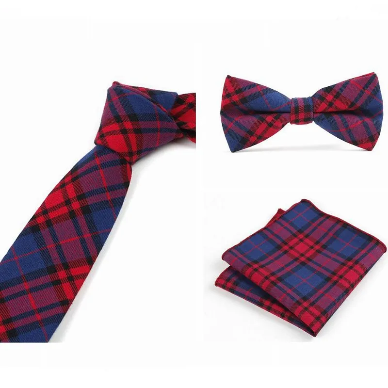 full cotton necktie bow tie handkerchief for men plaid 6cm ties standard butterfly bowknot pocket s
