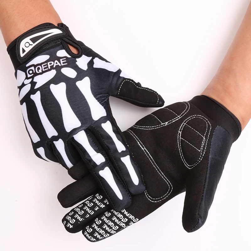 Qepae Skull Full Finger Cycling Gloves Men Breathable Outdoor Sport MTB Gloves Bicycle Bike Gloves S/M/L/XL/XXL