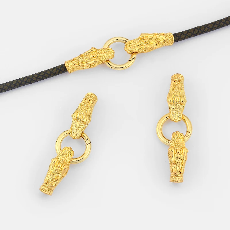 

3sets Gold Tone Dragon Head End Cap Spring Clasp For 6mm Round Leather Cord Bracelet Necklace Jewelry Making Findings