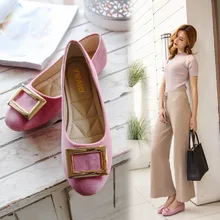 Сапоги из нубука с круглым носком женская обувь больших размеров металлическая квадратная пряжка Мокасины подошва из tpr; эспадрильи; женская обувь из парусины красоты балетки на плоской подошве