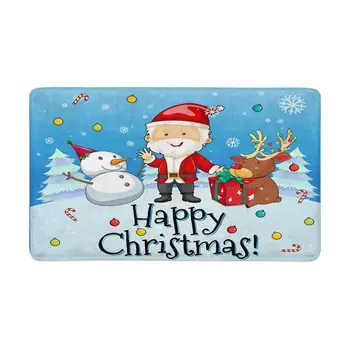 

Christmas Theme with Santa and Snowman Indoor Doormat Latex Backing Non Slip Door Mat Entrance Rug