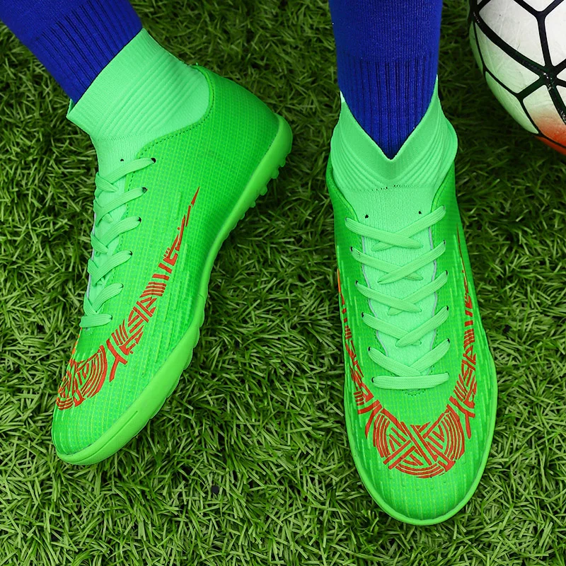 Zeeohh мужские высокие тренировочные ботильоны AG подошва футбольная обувь для игры вне помещений Спайк Высокие Мужские Оригинальные кошки с зажимом футбольные ботинки