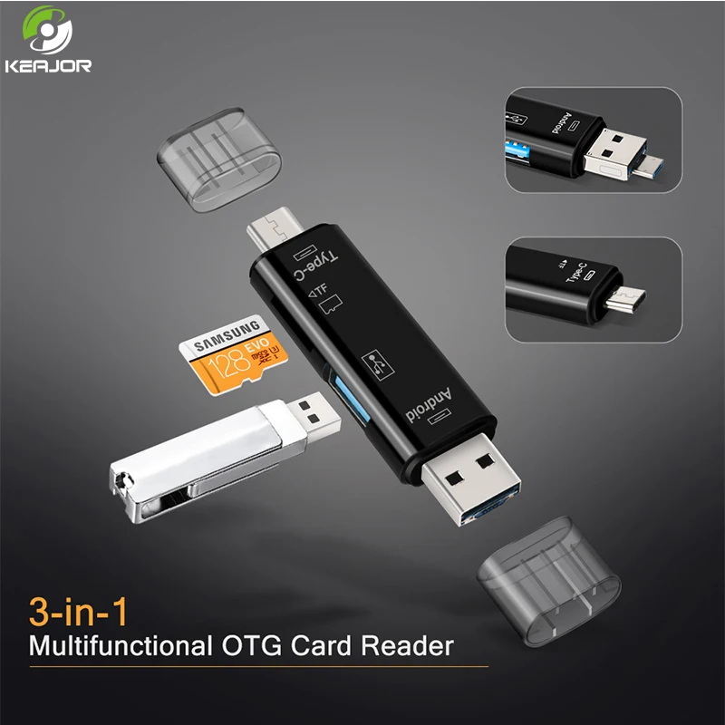 

Keajor USB 2.0/Micro USB/Type-C 3 In 1 OTG TF Card Reader Universal Memory Card Adapter For Android Type-c Phone & PC Adapter