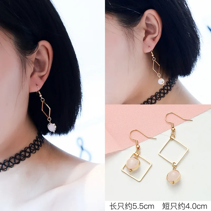 

SUKI Asymmetrical Round Beaded Earrings Women Fashion Korean Temperament Earring Long Personality Ear Jewelry Exquisite Earrings