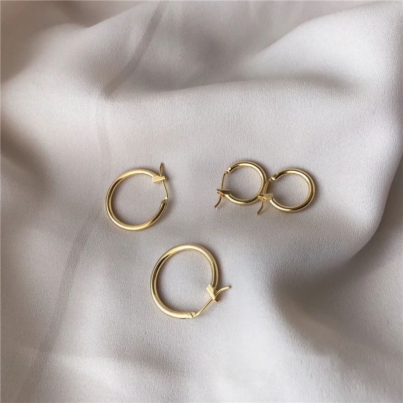 Peri'sBox Steampunk Gold Sliver Plated Round Hoop Earrings Statement Small Big Earrings Hoops Minimalist Earrings 13mm 18mm 25mm - Image 2