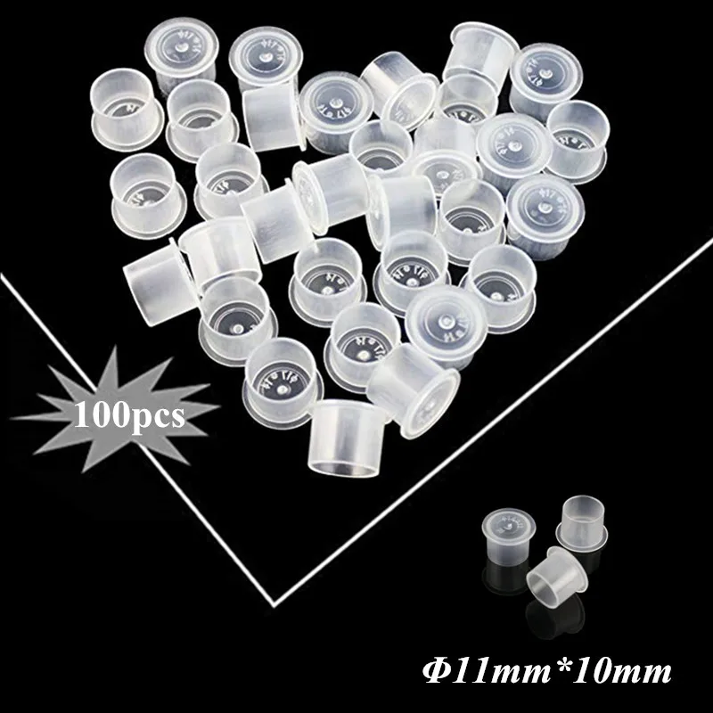 

100pcs Small Size 11mm Plastic Ink Cups Caps Pigment Container Self-Standing Clean Transparent Tattoo Accessories