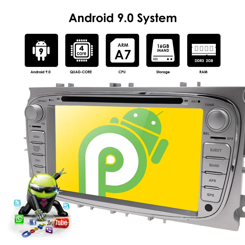 Clearance IPS 2Din 7" Android 9.0 Car DVD Player Radio Online Maps GPS Navigation WIFI for Ford focus II Galaxy Transit Tourneo Mondeo 5