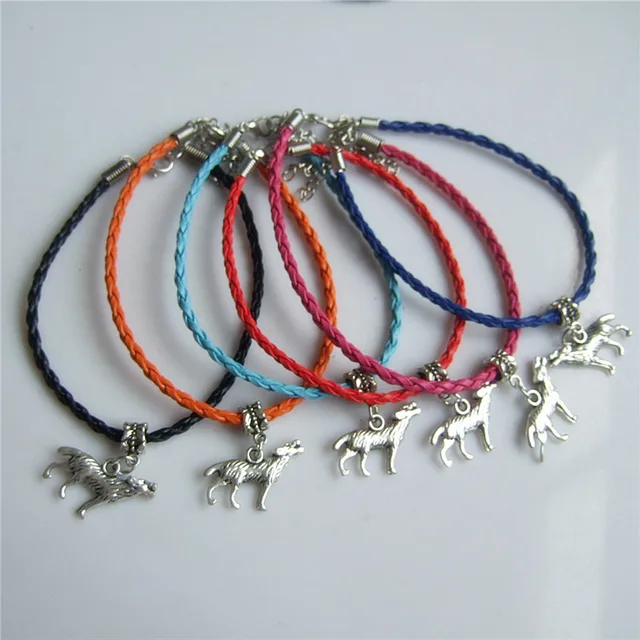 6pcs Wolf Pendant Charm Handmade 20cm Length Braided Bolo Leather 6pcs Wolf Pendant Charm Handmade 20cm Length Braided Bolo Leather Cord Bracelets Surf