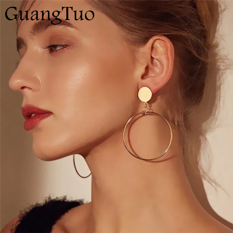

EK197 New Arrival Silver/Gold Color Long Hollow Big Round Earrings Hiphop Simple Circle Earring For Women Accessories Jewelry