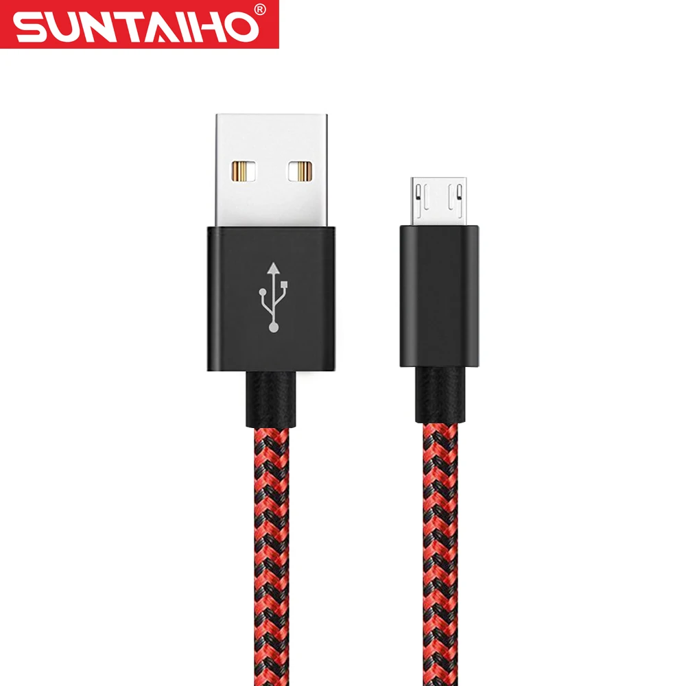 USB кабель 2.4A Быстрая зарядка Suntaiho Micro USB кабель для зарядки данных 1 м 2 м 3 м кабель для мобильного телефона samsung Android - Цвет: Black Red