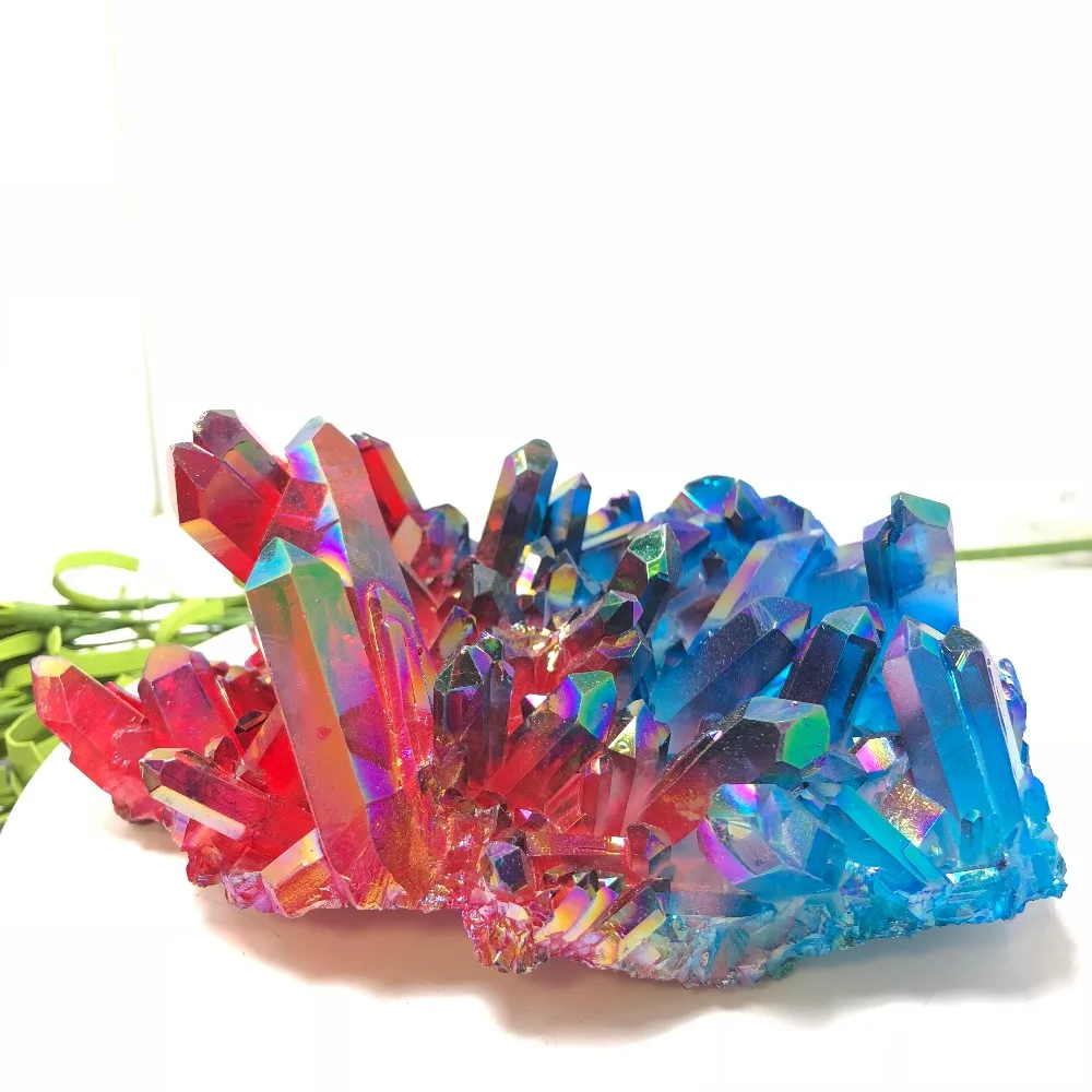 

Beautiful colorful violet yellow blue ring quartz crystal titanium bismuth silicon cluster rainbow natural stone and minerals