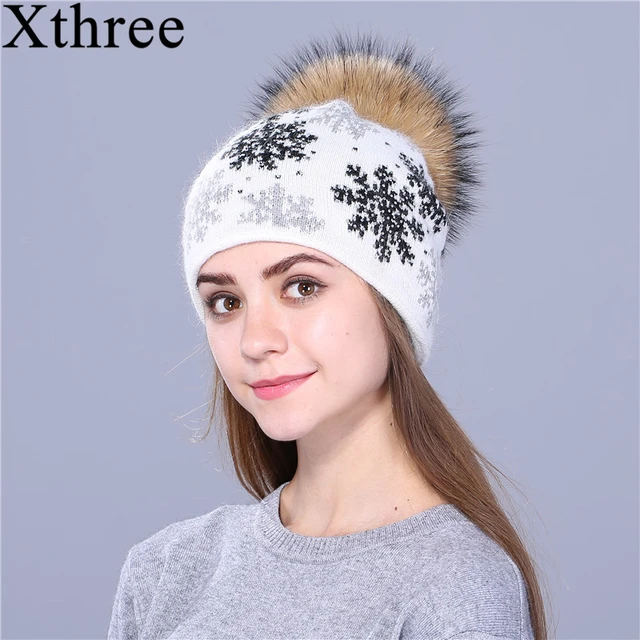 2023 Naturel Pom Pom Winter Hats for Women Kids Girls Boys Mink Fur Knitted  Pom-poms