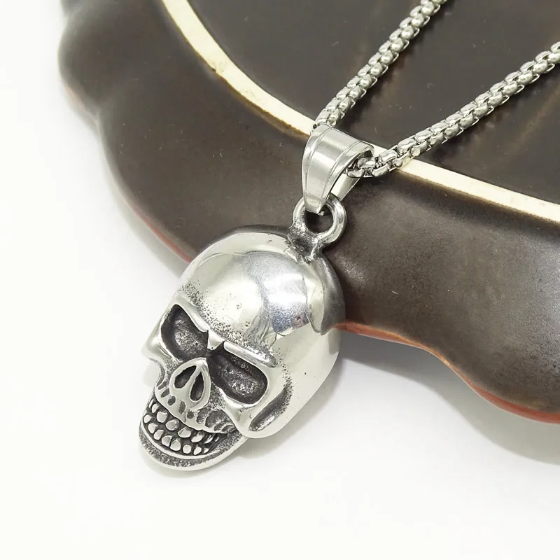 

HIP Punk Gothic Titanium Stainless Steel Biker Skeleton Skull Pendants Necklaces for Men Jewelry
