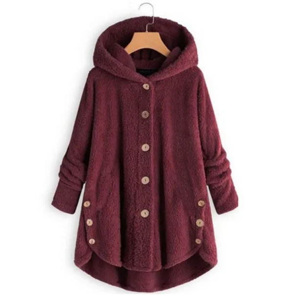 Winter New Fashion Women Fleece Hooded Europe American Button Warm Hooded Irregular Solid Color Coat 10 Colors