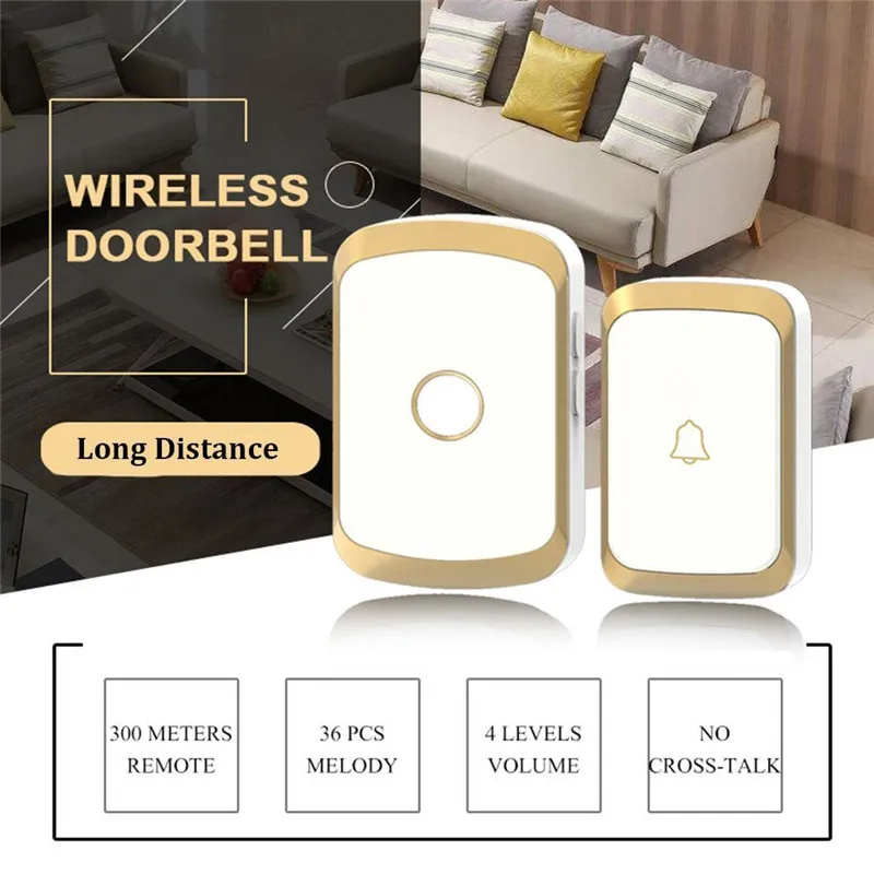PYMH Home Security Wireless Doorbell Waterproof AC 100-240V 300M Range Door Bell