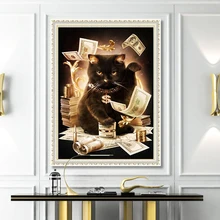 

Fortune Cat Money 5D DIY Round Full 100% Diamond Cross Stitch Embroidery Painting Mosaic Diamond Home Decor Paintings