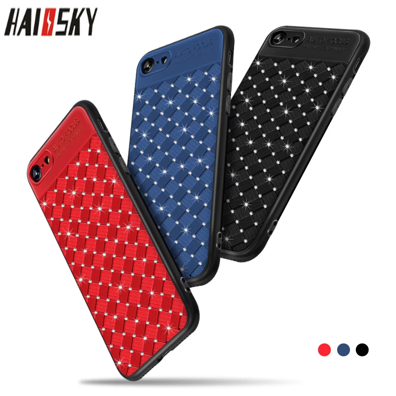 

HAISSKY For iPhone XS Max XR Phone Case Fashion Glitter Diamond Waven Pattern Cover For iPhone X 10 XS 6 6s 7 8 Plus Bling Case
