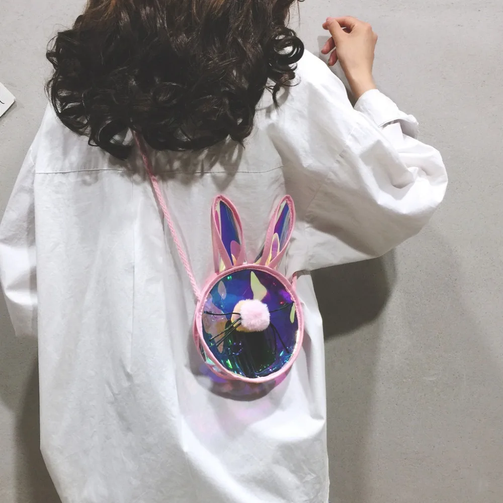 Милый стиль ПВХ желе сумка через плечо кролик форма Прозрачная Конфета цвет девушки модная сумка лазерные сумки на плечо