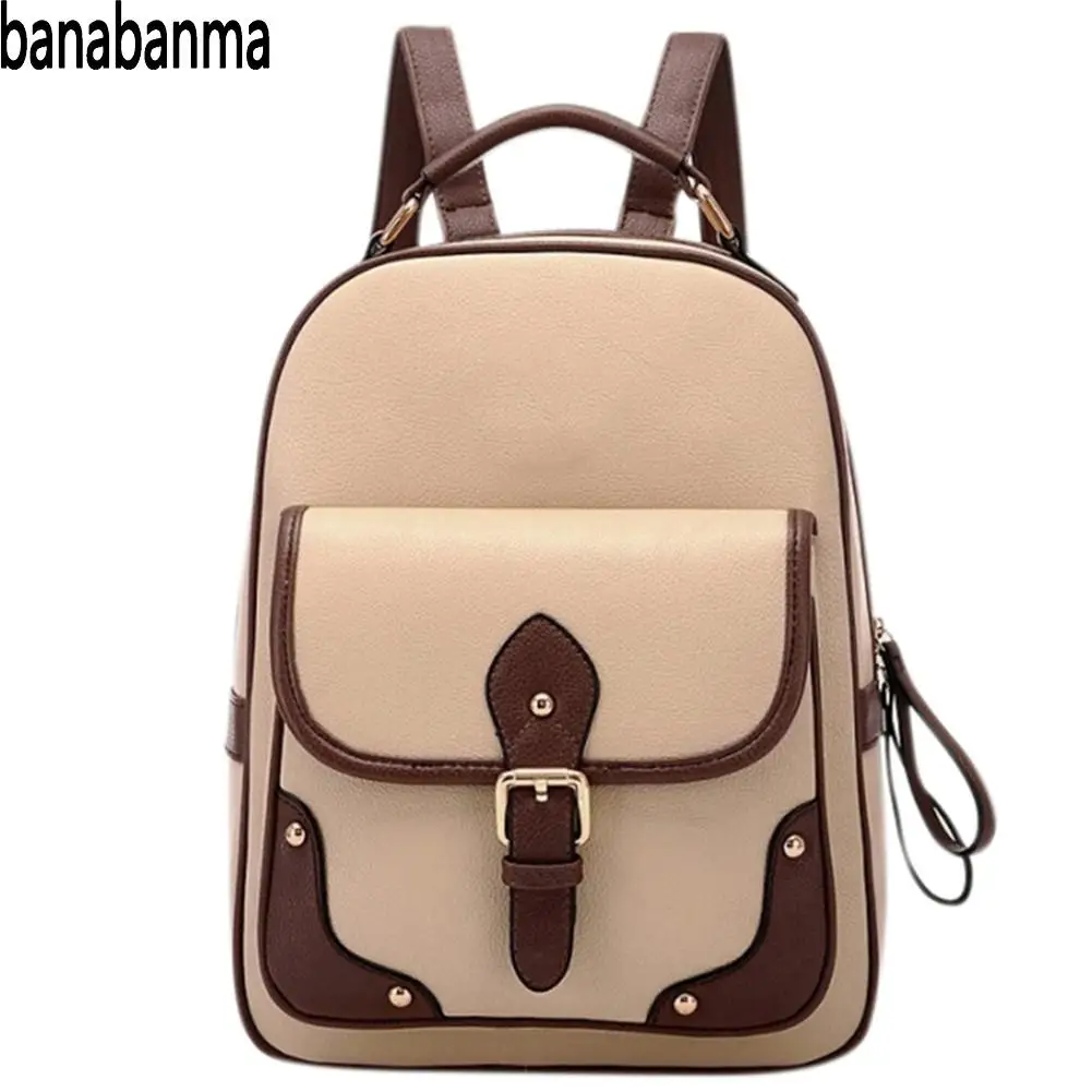 

banabanma Women backpack Girl Retro PU Backpack Fashion All-match Knapsack Large Capacity Casual Travel Bags for women 2018 ZK30