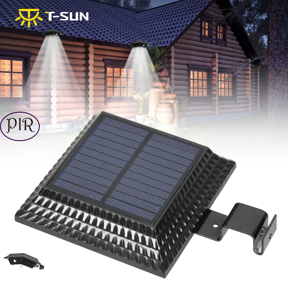 T SUNRISE Roofing Tile Shape Solar Spotlight Solar Gutter Lights PIR