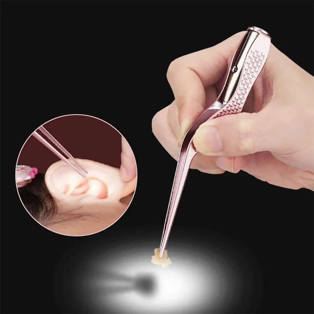 Children Kids Luminous Ear Wax Cleaner Tweezers Flashlight Earpick