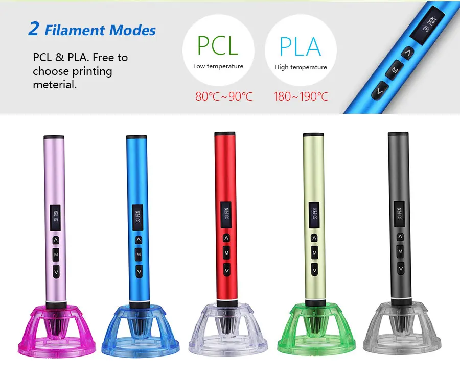 3D Ручка 3D принтер Ручка переключаемый PCL и PLA режимы, 200meter1. 75 мм PLA нити, металлический корпус, USB источник питания, рождественские подарки