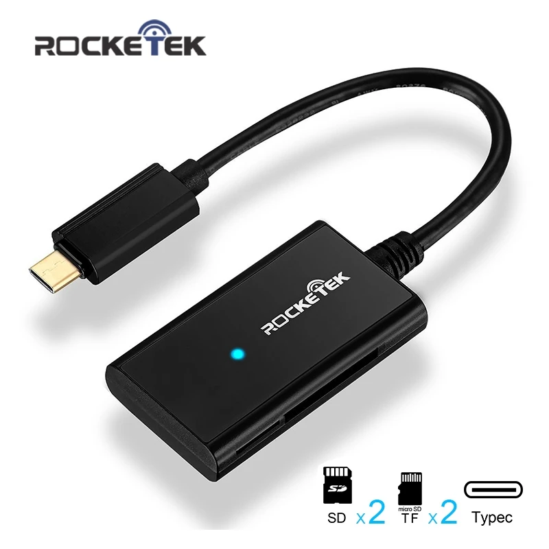 

Rocketek same time read 2 card type-c usb 3.1 otg phone type c multi memory card reader adapter for SD/TF micro SD pc computer
