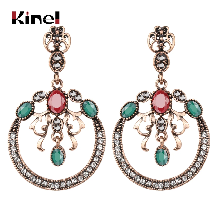 

Kinel Hot Bohemia Drop Earrings For Women Vintage Jewelry Dubai Gold Resin Crystal Flower Antique Earring Party Accessories