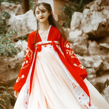 

Hanfu Red Dress Chinese Traditional Costumes Women Elegant Hanfu Clothes Chinese Ancient Costume Folk Dance Skirt DQL348