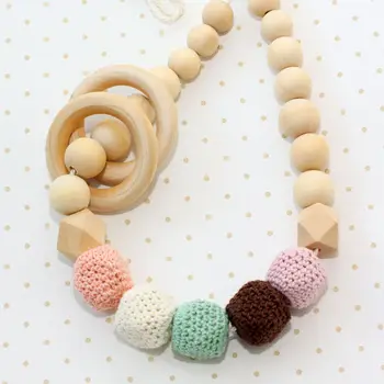 

1pc Colorful Crochet Octagonal Beads Breastfeeding Necklace Food Grade Materials Organic Wood Teether Nursing Accessories