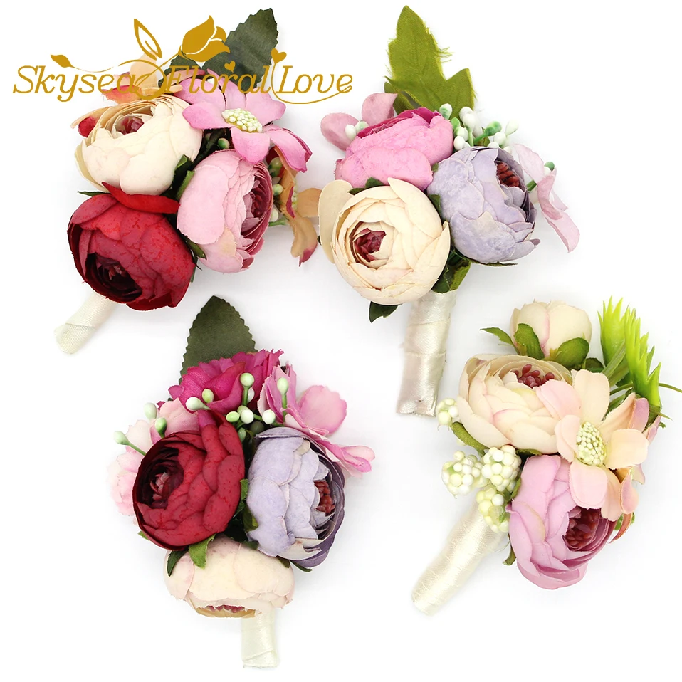 Wedding corsages and boutonnieres artificial tea rose daisy flower