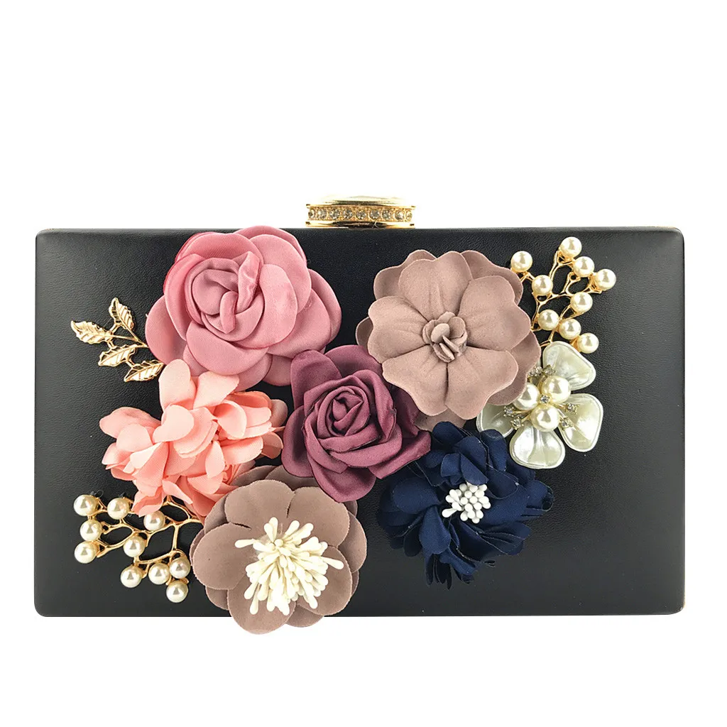 

Flower Rhinestones Women Handbags Red Black Purple Gold Chain Shoulder Bags Metal Day Clutches Purse Wedding Wallets