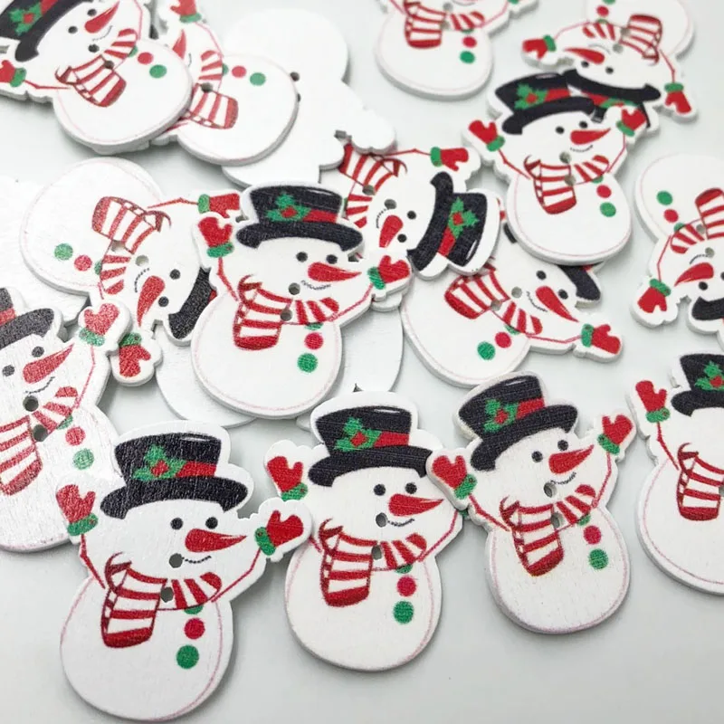 

50 pcs Random Mixed Mixed 2 Holes Snowman With Hat Christmas Wood Sewing Buttons Scrapbooking 31x35mm WB603