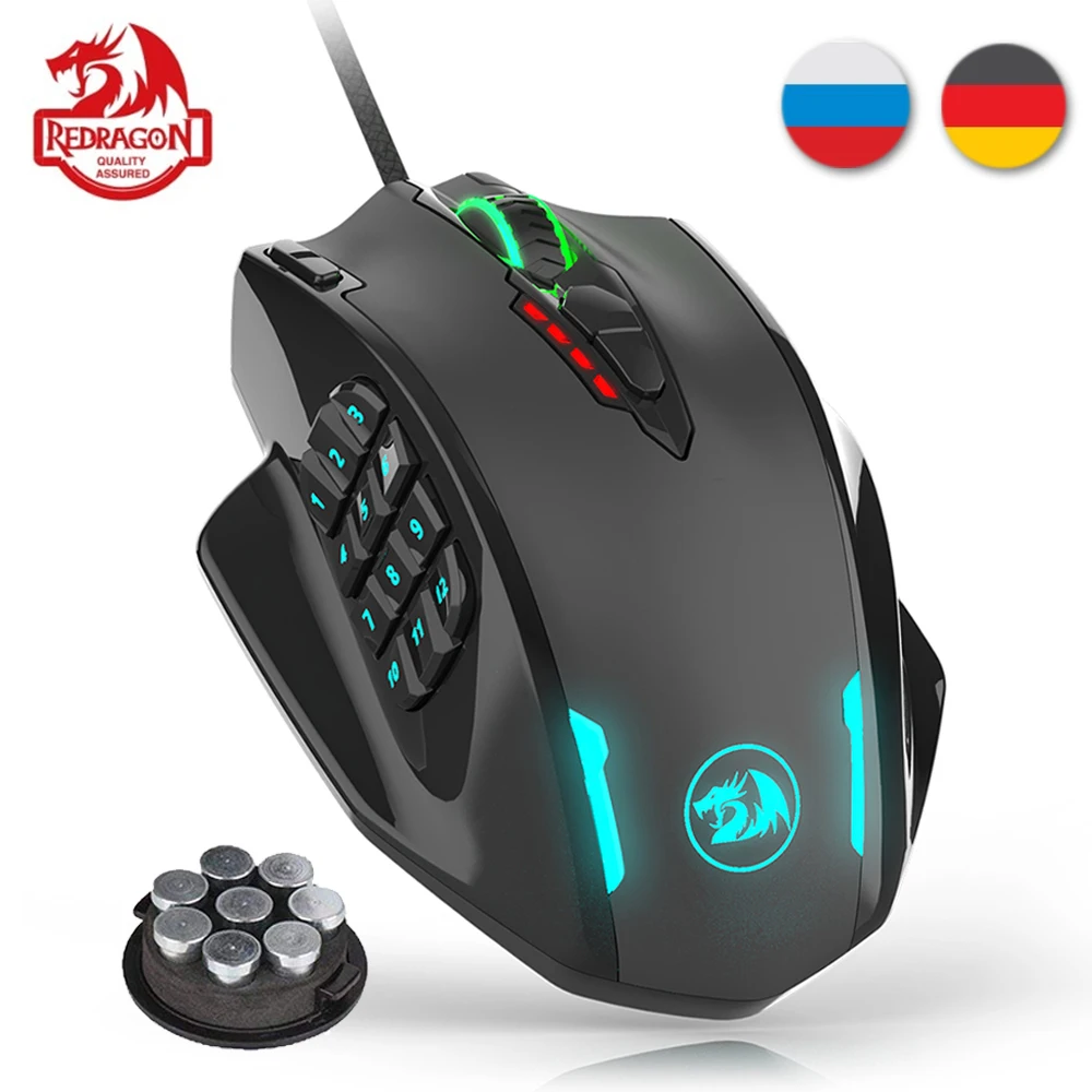 Скидка Redragon M908 12400 точек дюйм ударная игровая мышь 19 программируемых кнопок RGB LED Лазерная Проводная MMO мышь высокоточная мышь PC Gamer