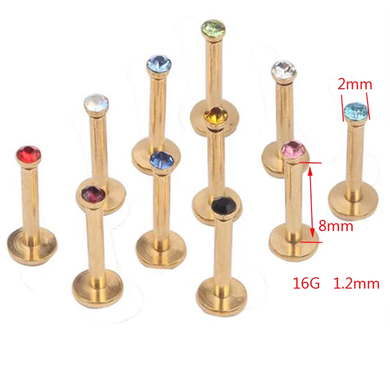 

1 Piece Stainless Steel Internally threaded Labret Rings Colorful Crystal Stone Tragus Earring Lip Ring Body Piercing Jewelry