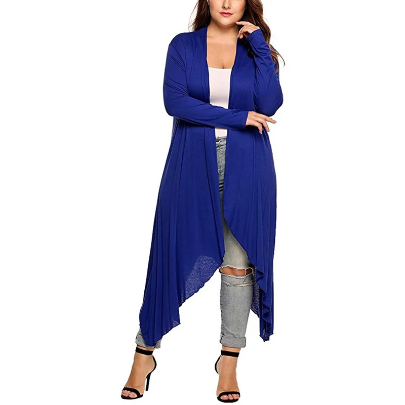 

Bigsweety New Large Size Coat Autumn Thin Long Jacket Solid Color Long Sleeve Outfits Irregular Cardigan Female Women's Clothing