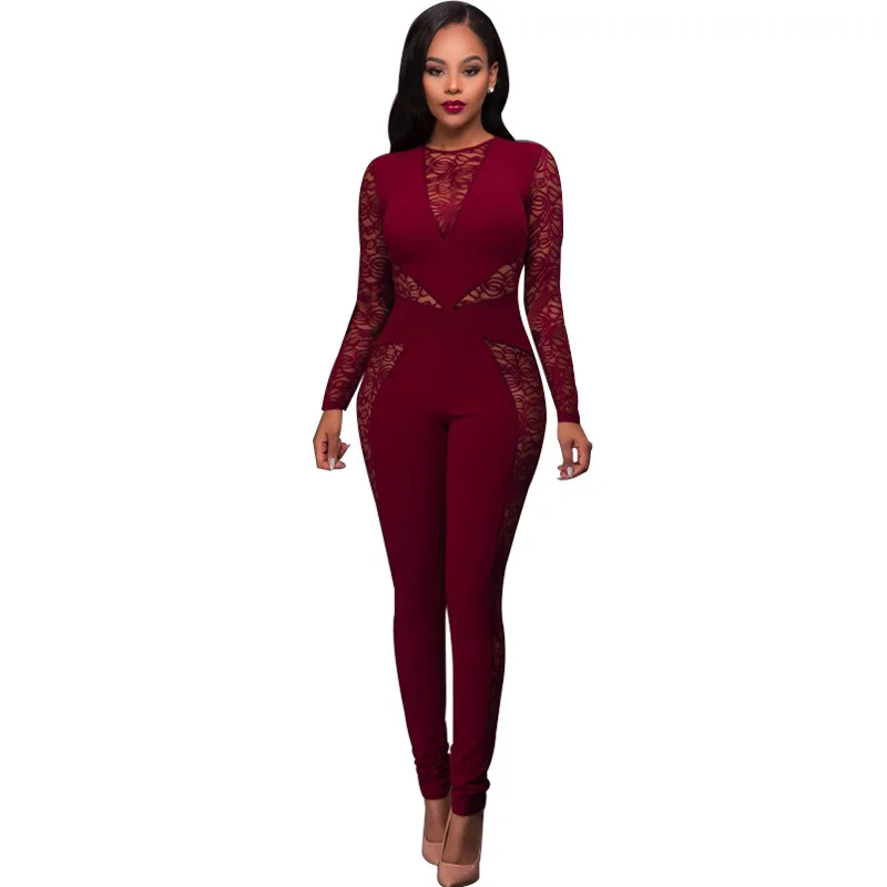 Autumn lace Womens Jumpsuit 2019 Casual Mesh Bodycon Overalls body ...