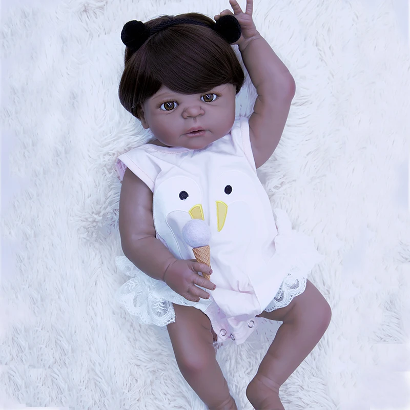 

Black skin Silicone Body Reborn Baby Doll Toy 22'' Newborn Pink swan princess Babies icy Doll soft hair Kid Gift juguetes bjd
