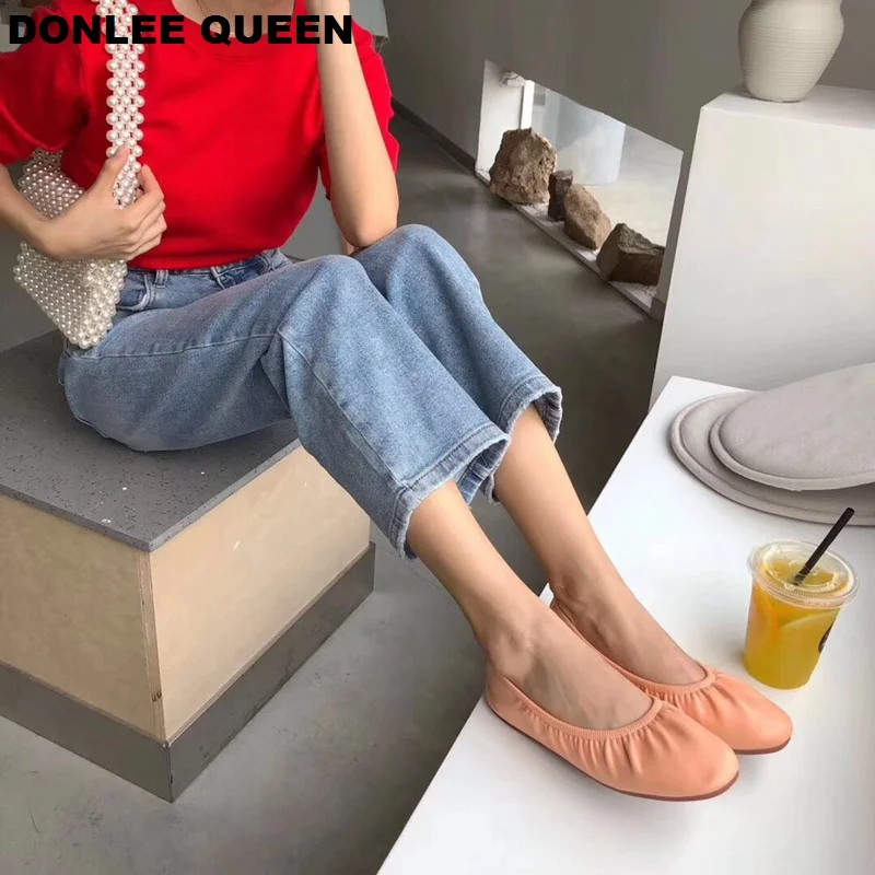 Женские балетки на плоской подошве DONLEE QUEEN мягкие плиссированные с закругленным