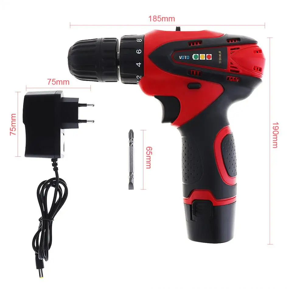VOTO 12 В Электрическая отвертка перезаряжаемая литиевая 2 аккумуляторная