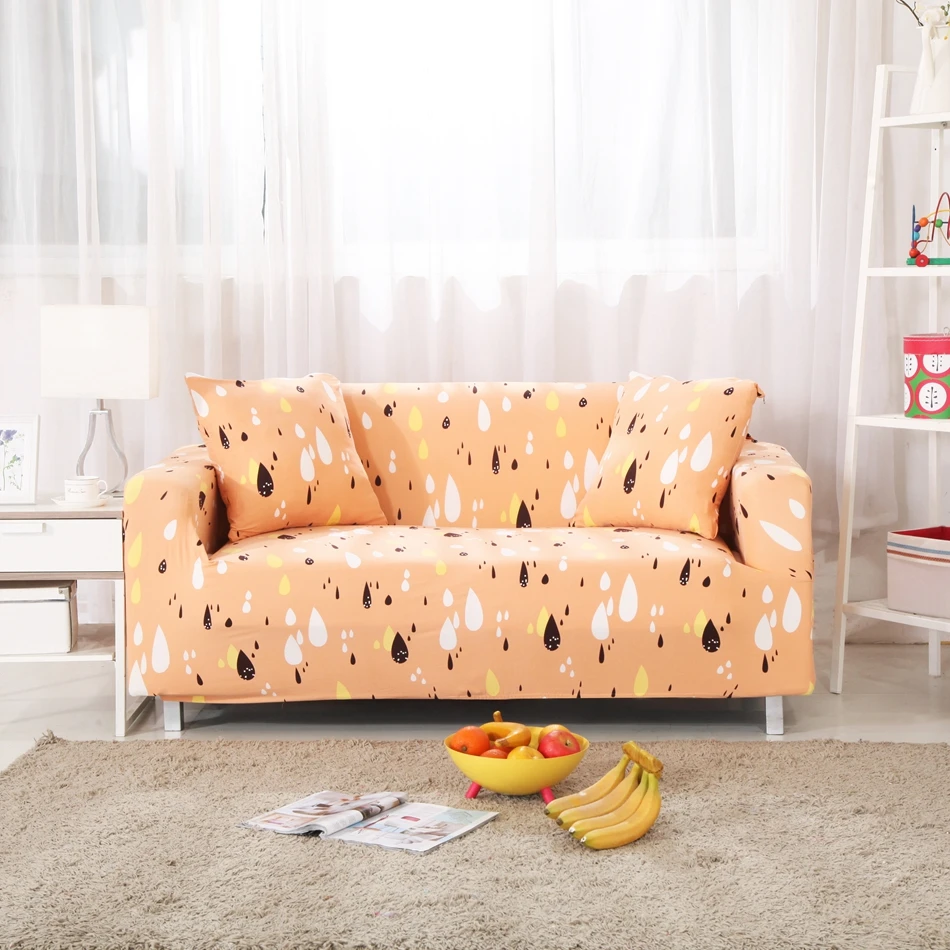 Orange Sofa Cover Cute Water drops Printed Elastic Stretchable and