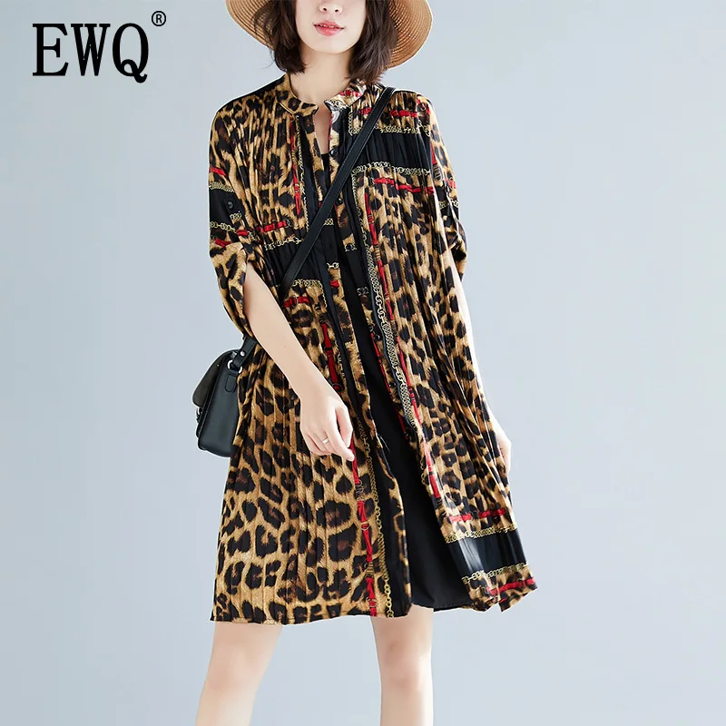 

[EWQ] 2019 Spring Bouffancy Printing Chiffon Shirt The Waist Chalaza Thin Frivolous Stand Collar Clothes Shirt Women AD215