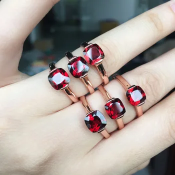 

[MeiBaPJ Natural Red Garnet Gemstone Trendy Ring for Women Real 925 Sterling Silver Charm Fine Jewelry