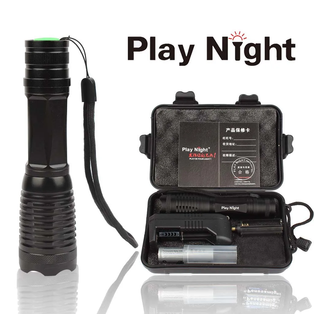 

100% High Quality XM-L T6 LED Tactical Zoomable Flashlight Torch Light Lamp+18650 + Charger 20